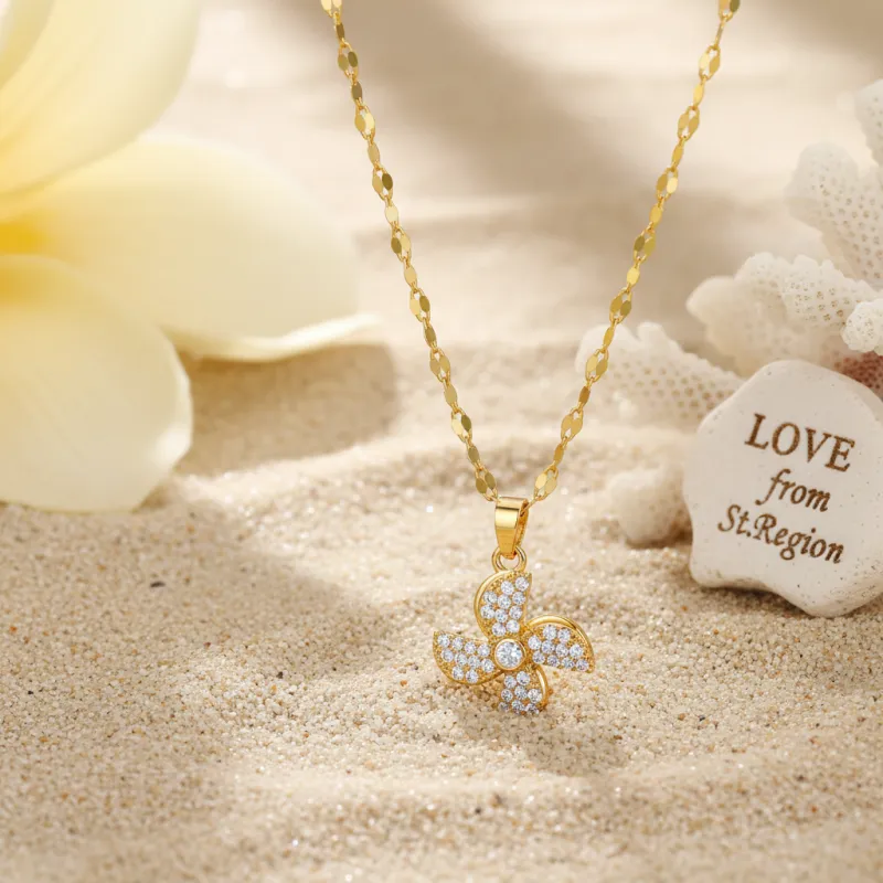 Cubic Zirconia & Goldtone Rotatable Windmill Pendant Necklace made by Zulily