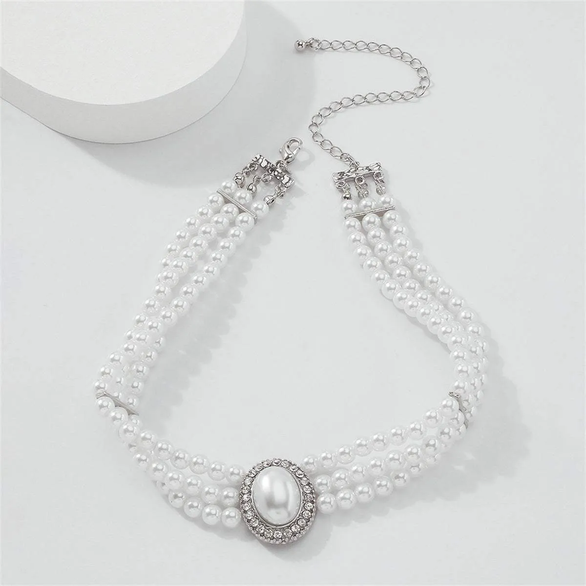 Cubic Zirconia & Pearl Silvertone Oval Layered Choker sold by Zulily product image thumbnail 2