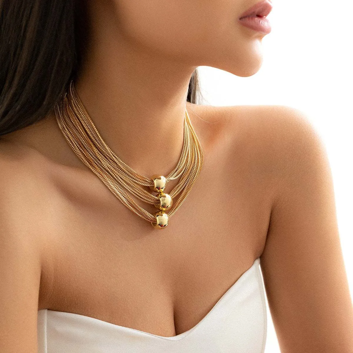 Goldtone Ball Layered Collar Necklace sold by Zulily product image thumbnail 2