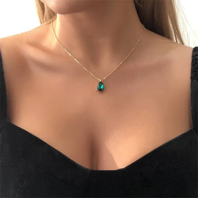 Green Crystal & Goldtone Teardrop Pendant Necklace made by Zulily