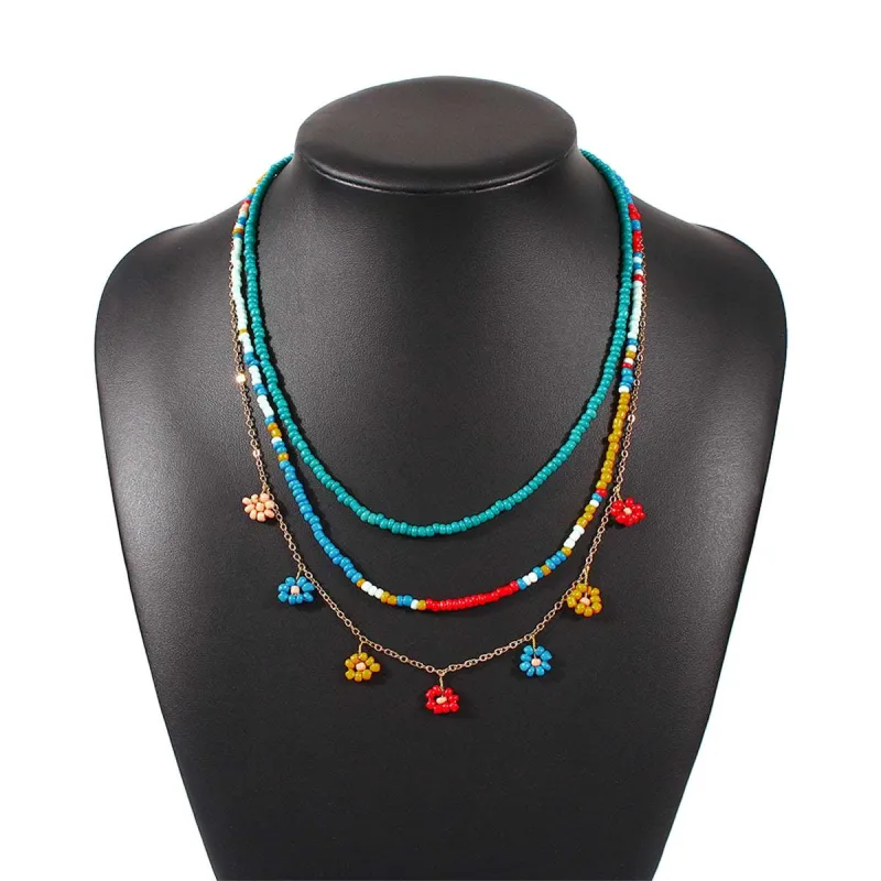 Blue Multicolor Howlite & Goldtone Floral Station Necklace Set made by Zulily