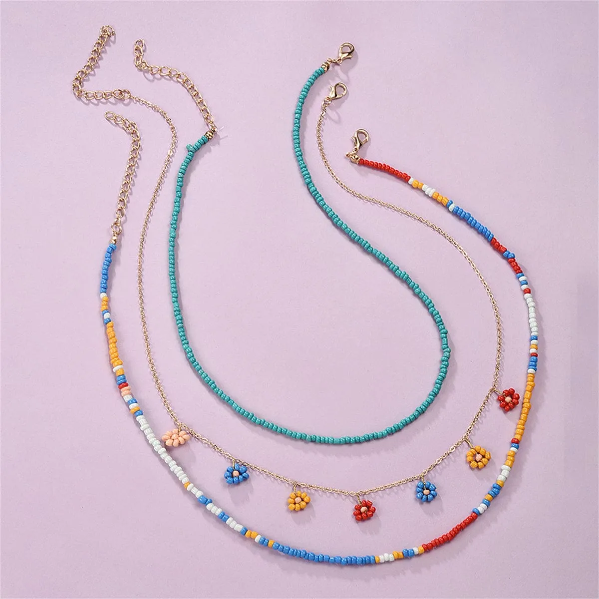 Blue Multicolor Howlite & Goldtone Floral Station Necklace Set sold by Zulily product image thumbnail 2