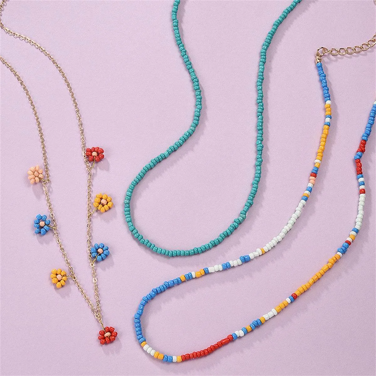 Blue Multicolor Howlite & Goldtone Floral Station Necklace Set sold by Zulily product image thumbnail 3