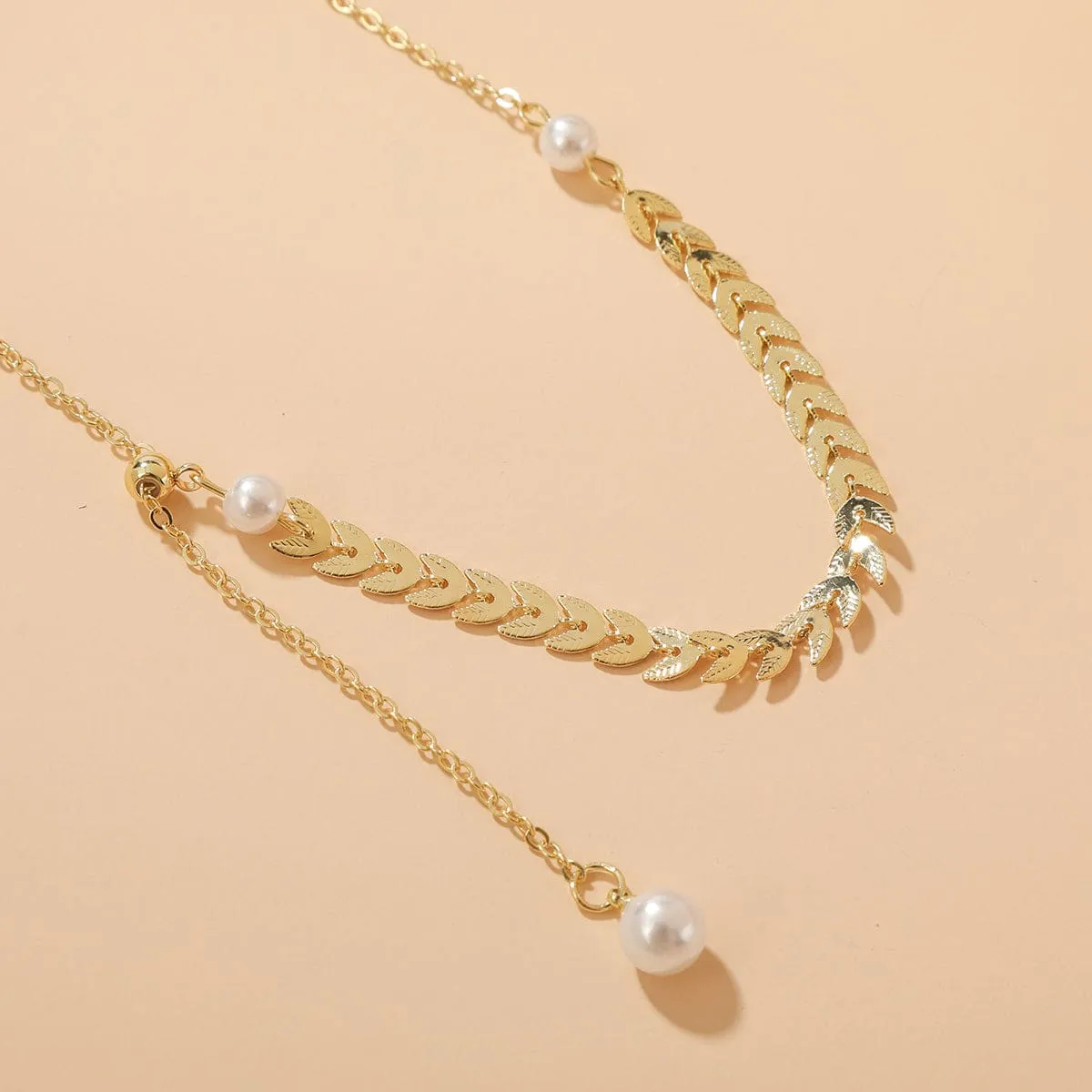 Pearl & Goldtone Wheat-Ear Chain-Drop Necklace sold by Zulily product image thumbnail 2