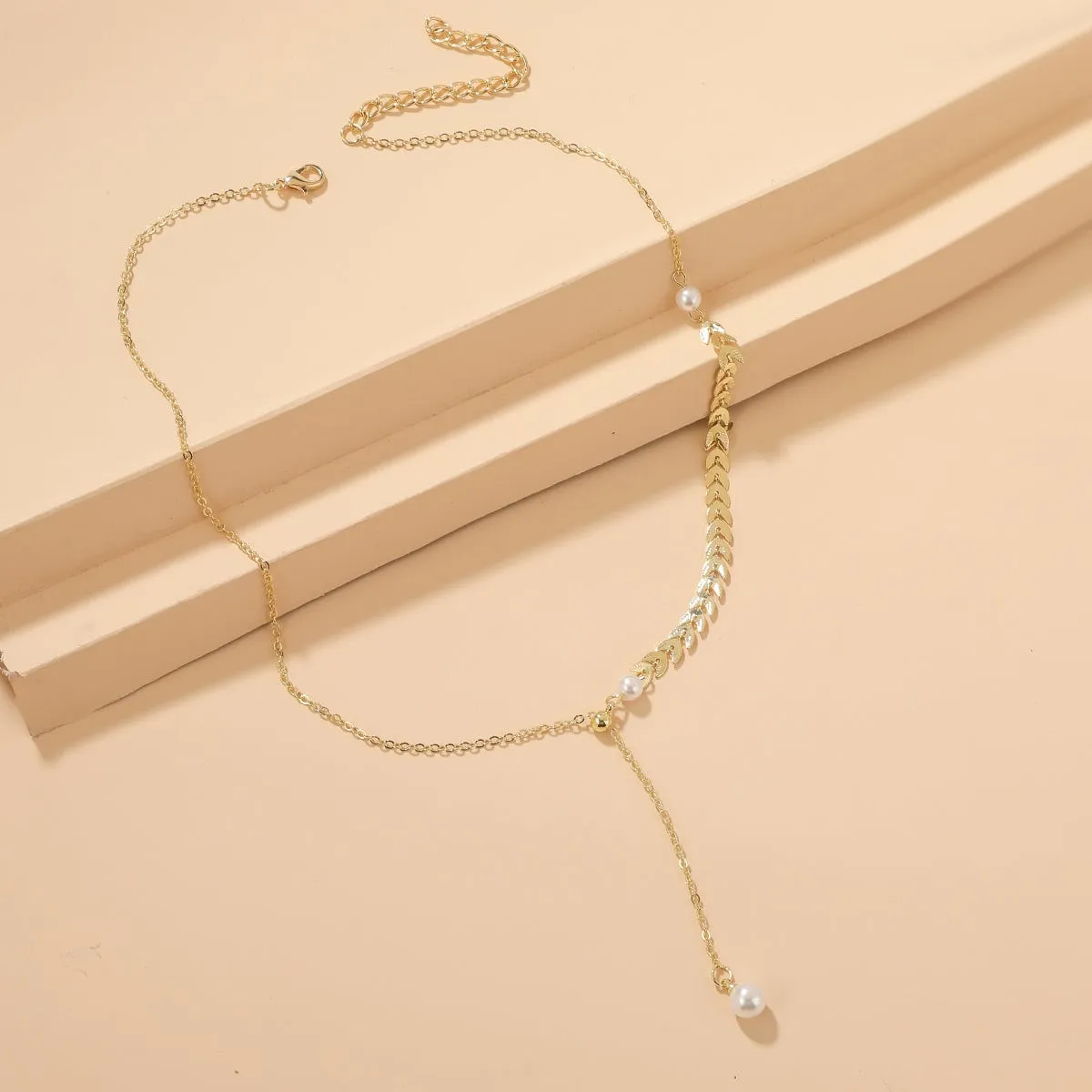 Pearl & Goldtone Wheat-Ear Chain-Drop Necklace sold by Zulily product image thumbnail 3