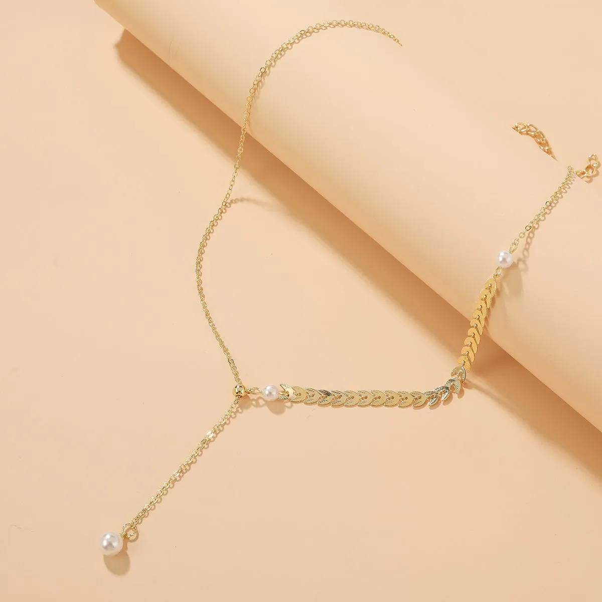 Pearl & Goldtone Wheat-Ear Chain-Drop Necklace sold by Zulily