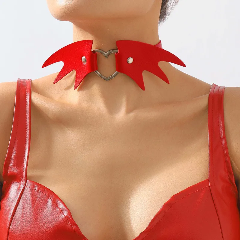 Red Polyurethane & Silvertone Bat Wing Heart Choker Necklace made by Zulily