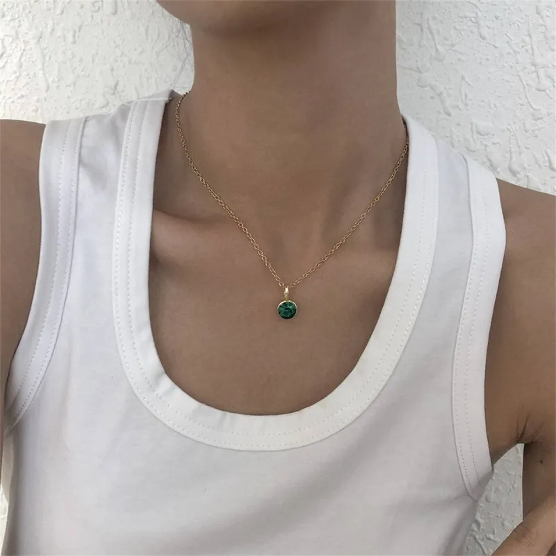 Green Cubic Zirconia & Goldtone Circle Pendant Necklace made by Zulily