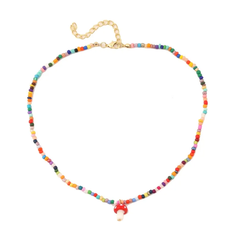 Red Multicolor Howlite & Goldtone Mushroom Pendant Necklace made by Zulily