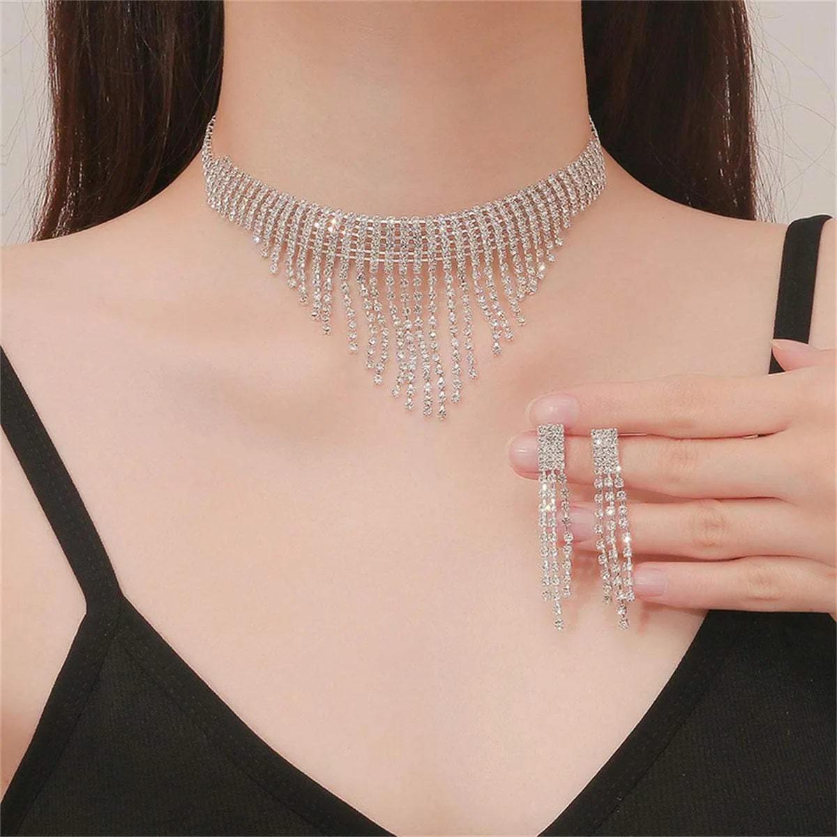 Cubic Zirconia & Silvertone Tassel Drop Earrings & Statement Necklace sold by Zulily product image thumbnail 3