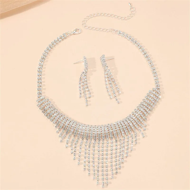 Cubic Zirconia & Silvertone Tassel Drop Earrings & Statement Necklace made by Zulily