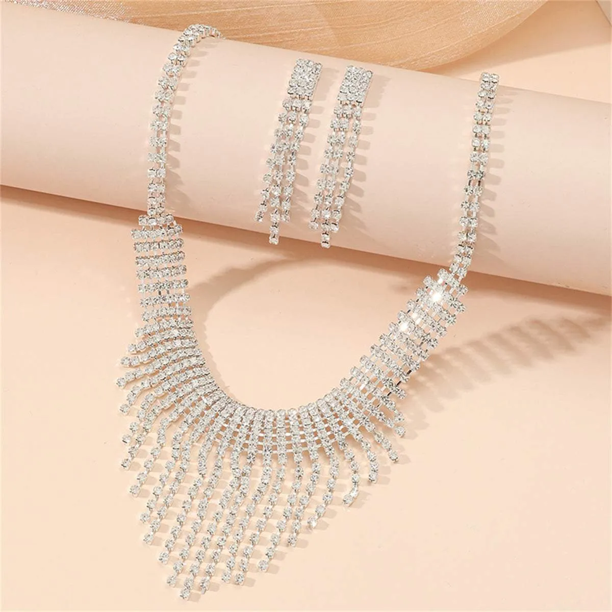 Cubic Zirconia & Silvertone Tassel Drop Earrings & Statement Necklace sold by Zulily product image thumbnail 2