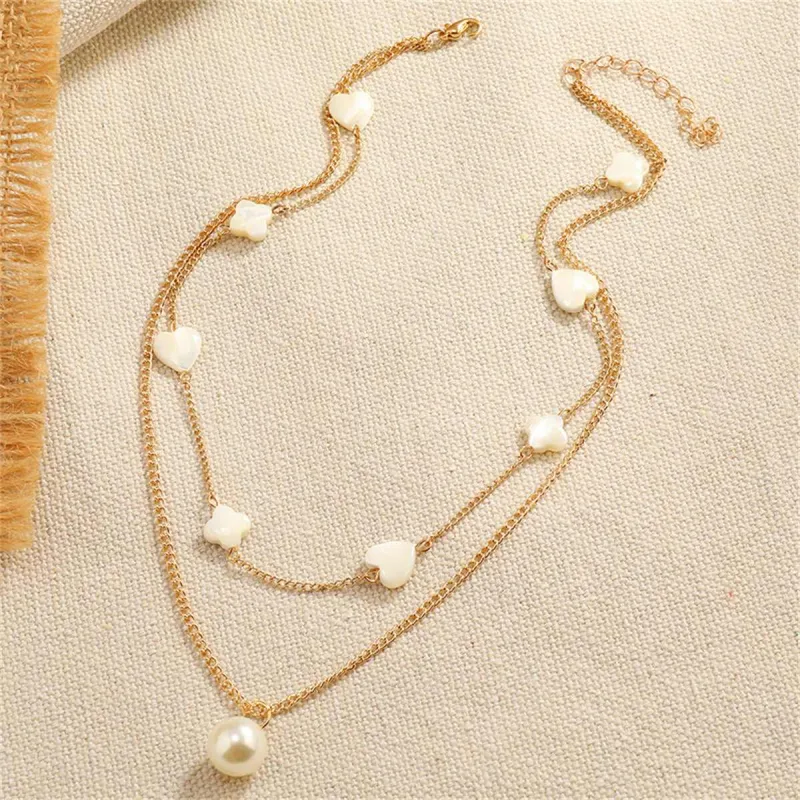 Pearl & Acrylic Goldtone Clover Heart Layered Station Necklace made by Zulily