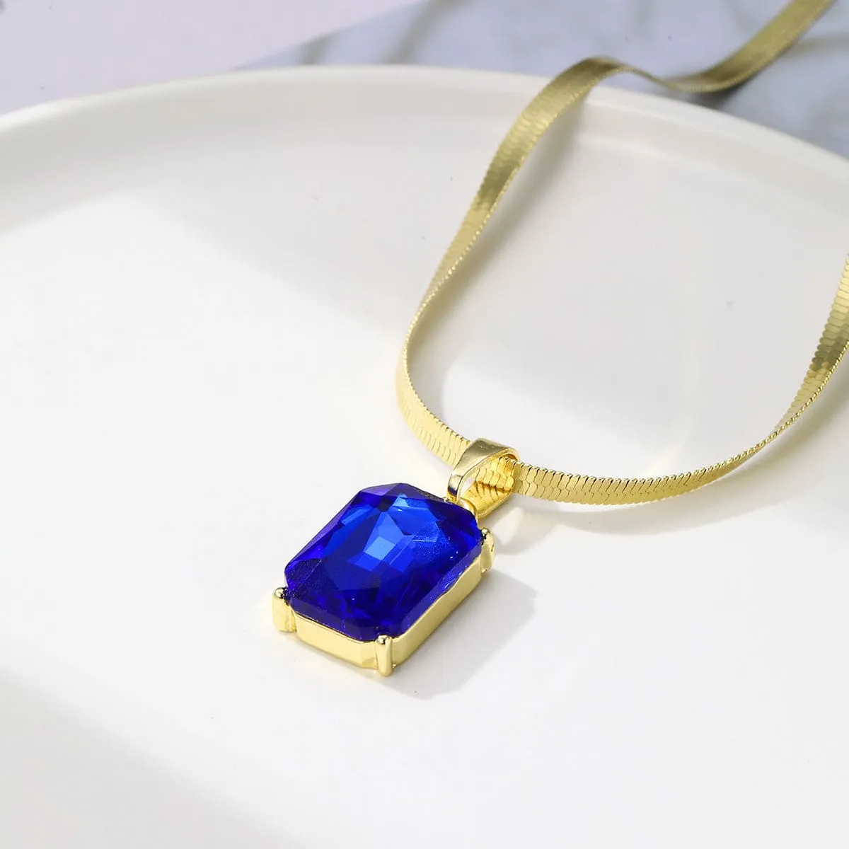 Blue Crystal & Goldtone Herringbone Chain Pendant Necklace sold by Zulily product image thumbnail 3