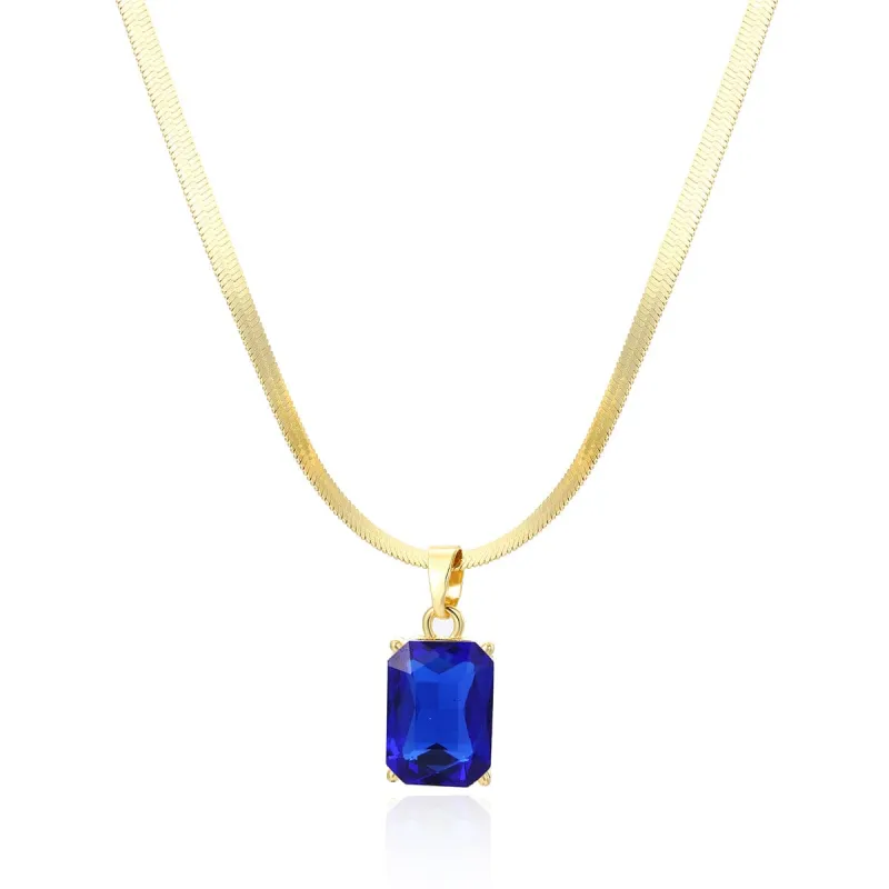 Blue Crystal & Goldtone Herringbone Chain Pendant Necklace made by Zulily