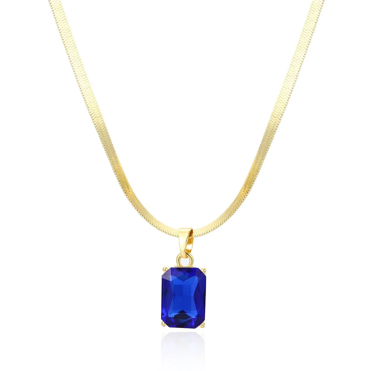 Blue Crystal & Goldtone Herringbone Chain Pendant Necklace sold by Zulily