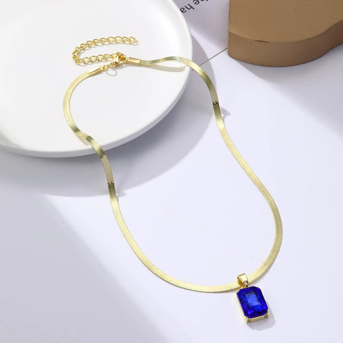 Blue Crystal & Goldtone Herringbone Chain Pendant Necklace sold by Zulily product image thumbnail 2
