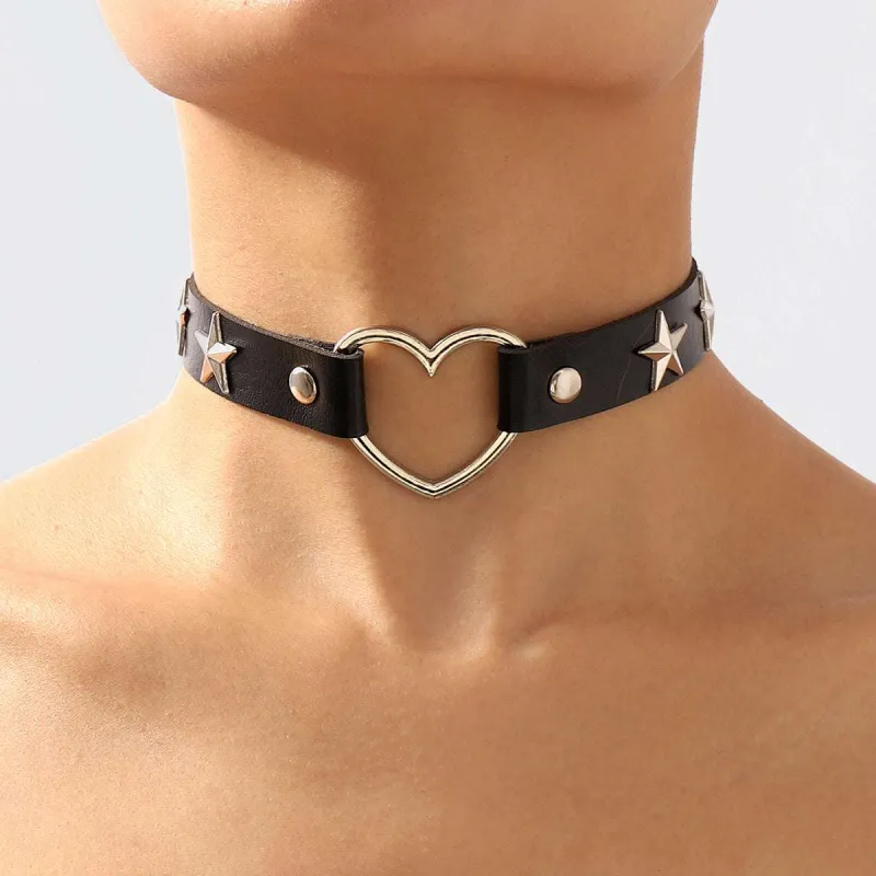 Black Polystyrene & Silvertone Star Heart Choker Necklace made by Zulily