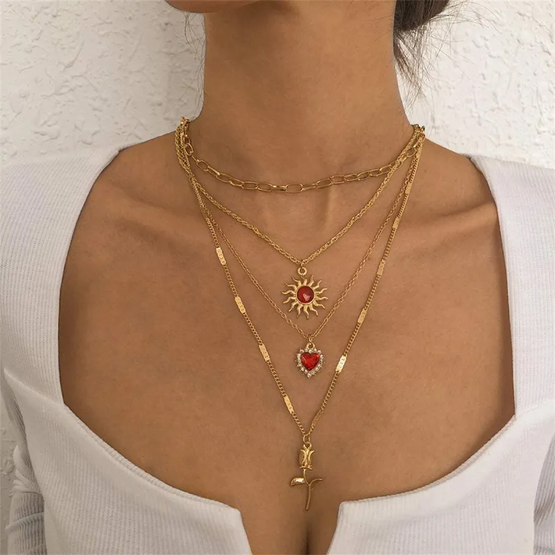 Red Crystal & Cubic Zirconia Heart Pendant Layered Chain Necklace made by Zulily