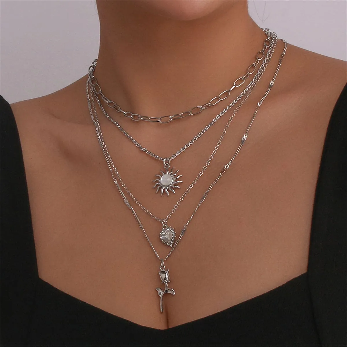 White Crystal & Cubic Zirconia Heart Pendant Layered Chain Necklace sold by Zulily product image thumbnail 2
