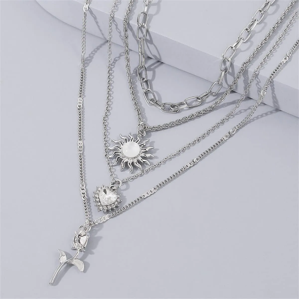 White Crystal & Cubic Zirconia Heart Pendant Layered Chain Necklace sold by Zulily product image thumbnail 3