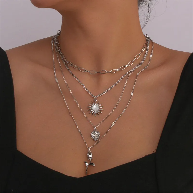 White Crystal & Cubic Zirconia Heart Pendant Layered Chain Necklace made by Zulily