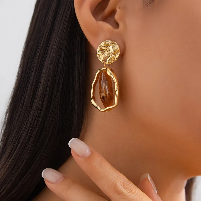 Coffee Resin & Goldtone Hammered Stacked Irregular Dangle Earrings made by Zulily