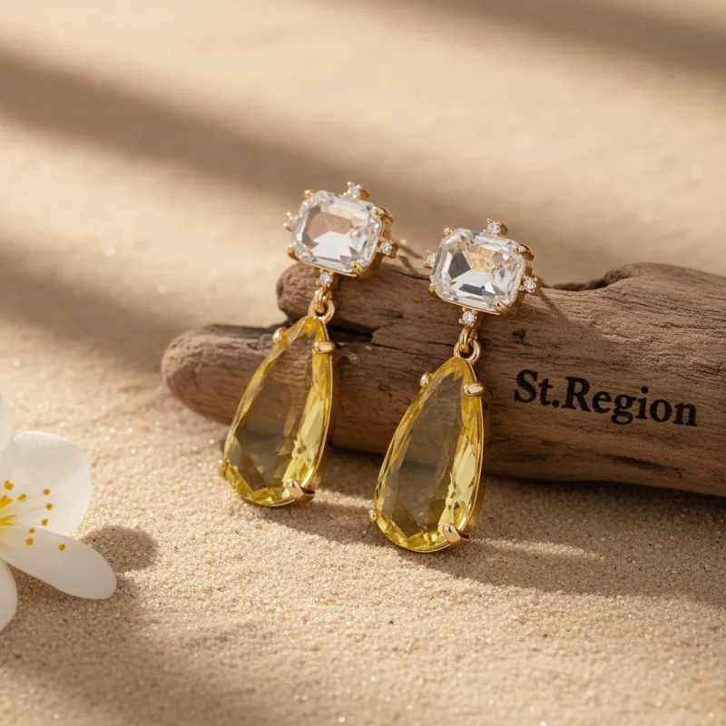 Yellow Crystal & Cubic Zirconia Goldtone Rectangle Drop Earrings made by Zulily