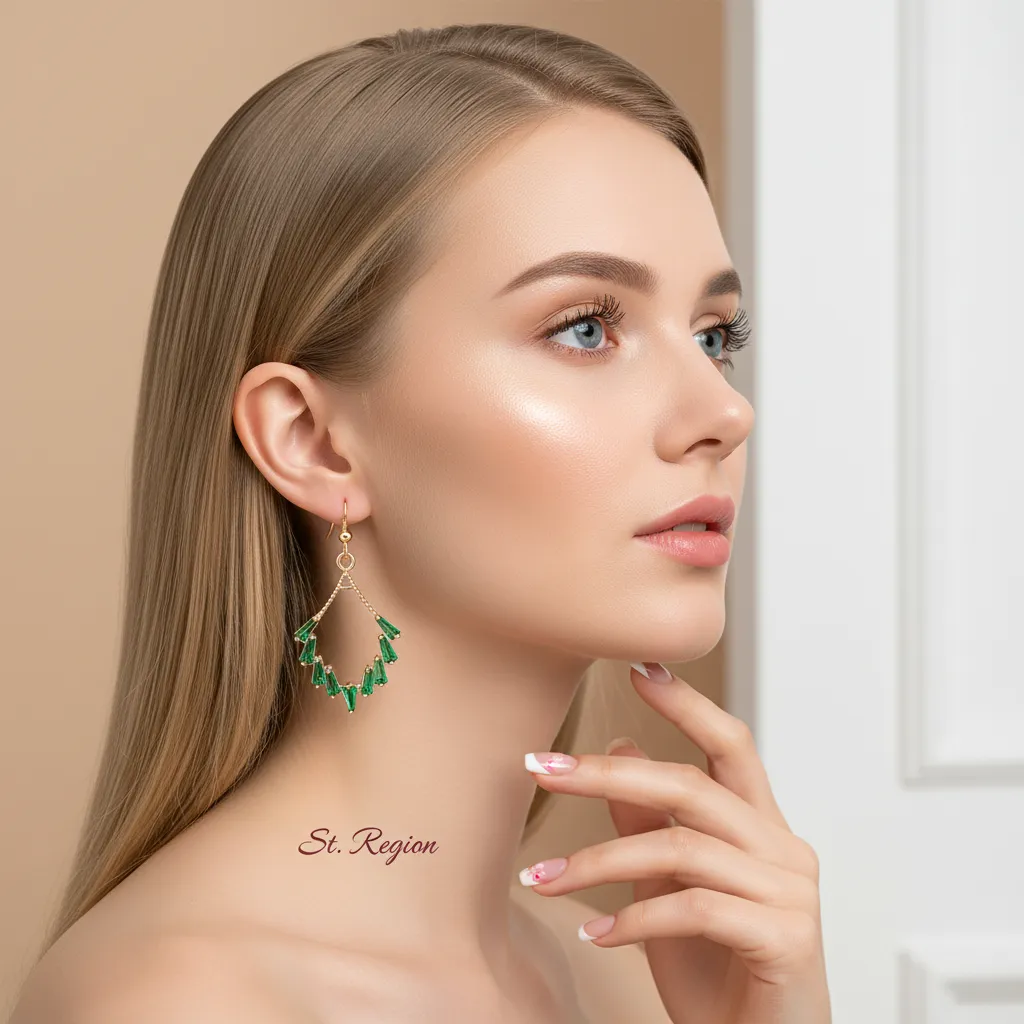 Green Cubic Zirconia & Goldtone Rhombus Hook Earrings sold by Zulily product image thumbnail 5
