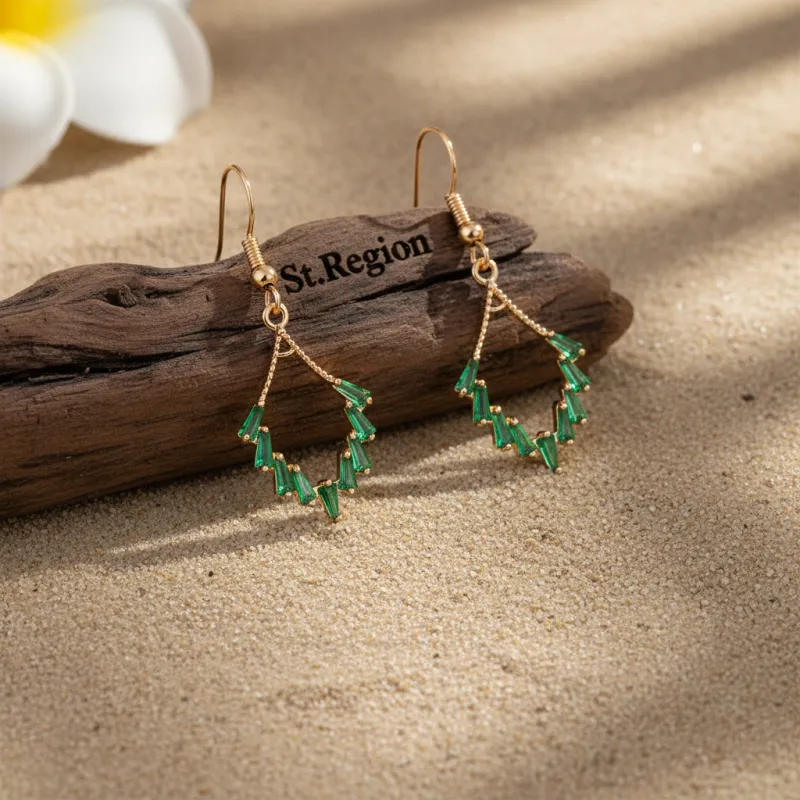 Green Cubic Zirconia & Goldtone Rhombus Hook Earrings made by Zulily