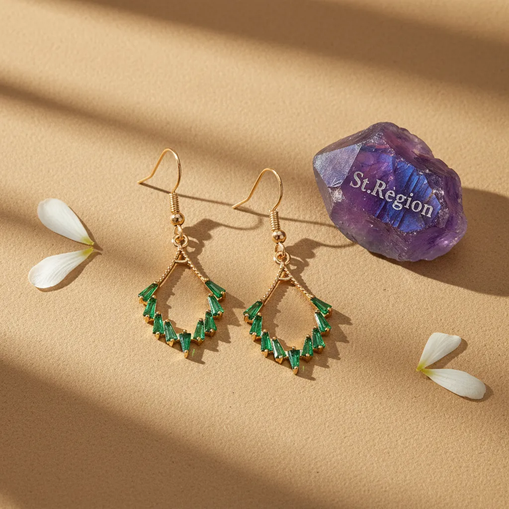 Green Cubic Zirconia & Goldtone Rhombus Hook Earrings sold by Zulily product image thumbnail 3