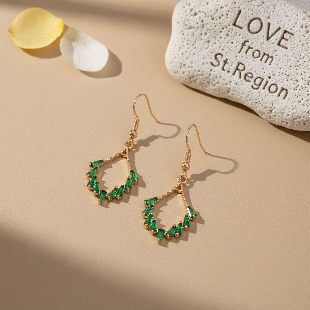 Green Cubic Zirconia & Goldtone Rhombus Hook Earrings sold by Zulily product image thumbnail 4