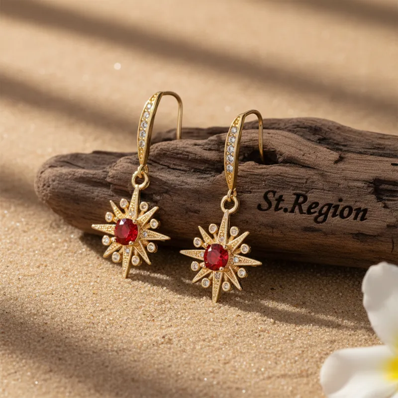 Red Crystal & Cubic Zirconia Goldtone Star Hook Earrings made by Zulily