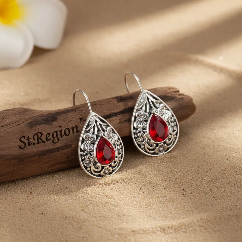 Red Crystal & Silvertone Flower Drop Earrings made by Zulily