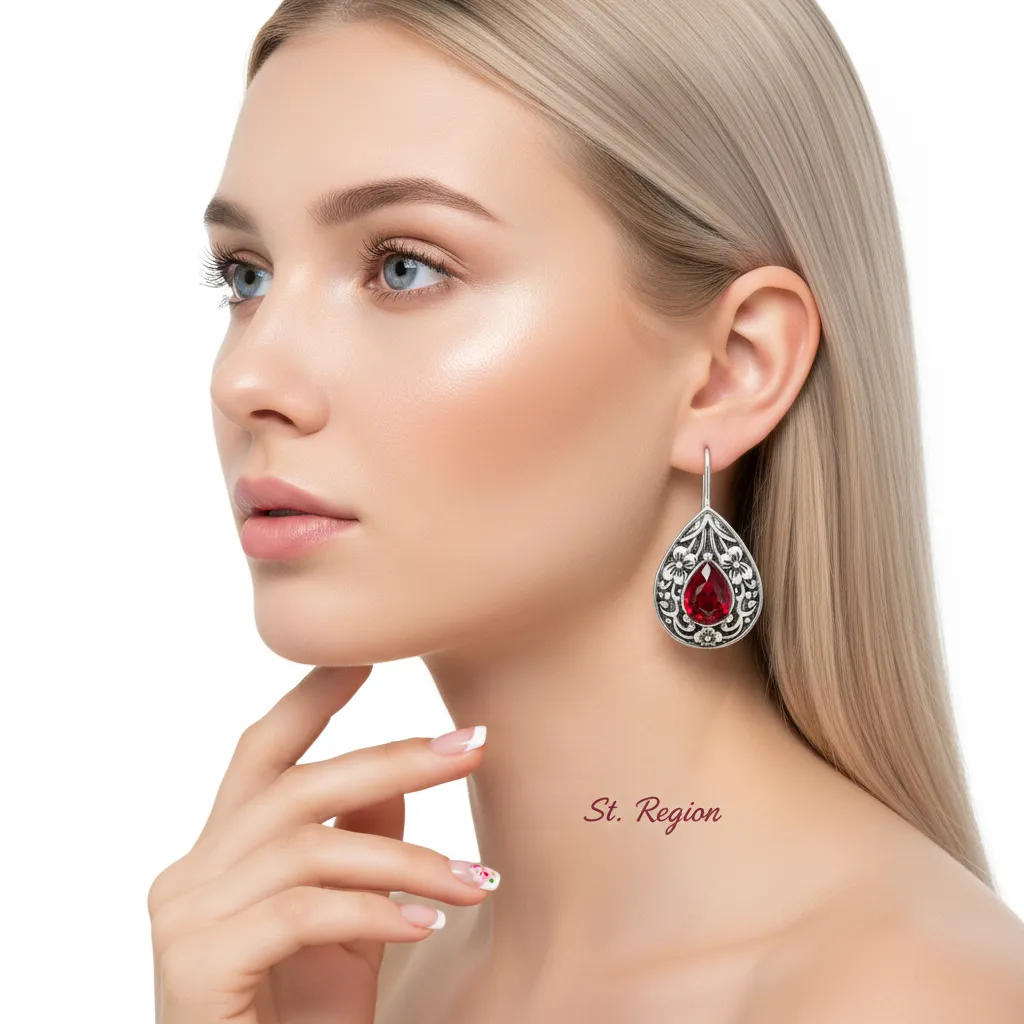 Red Crystal & Silvertone Flower Drop Earrings sold by Zulily product image thumbnail 5