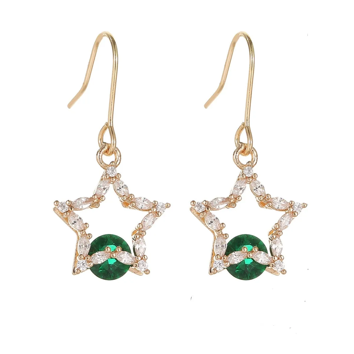Green Crystal & Cubic Zirconia Goldtone Stacked Star Hook Earrings sold by Zulily product image thumbnail 2