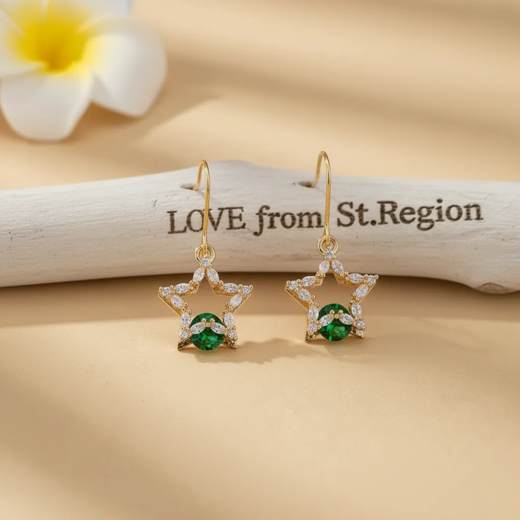 Green Crystal & Cubic Zirconia Goldtone Stacked Star Hook Earrings sold by Zulily product image thumbnail 4