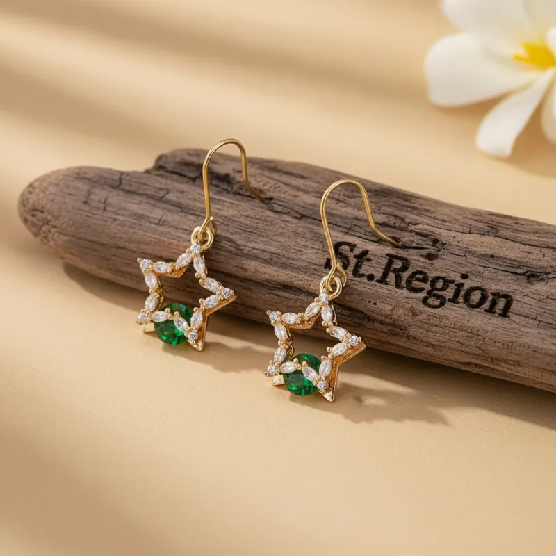 Green Crystal & Cubic Zirconia Goldtone Stacked Star Hook Earrings made by Zulily