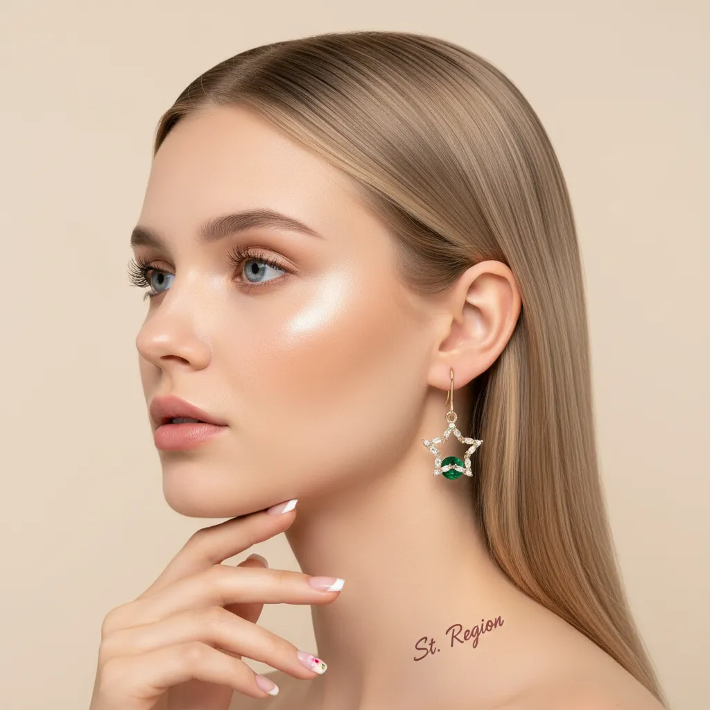 Green Crystal & Cubic Zirconia Goldtone Stacked Star Hook Earrings sold by Zulily product image thumbnail 5