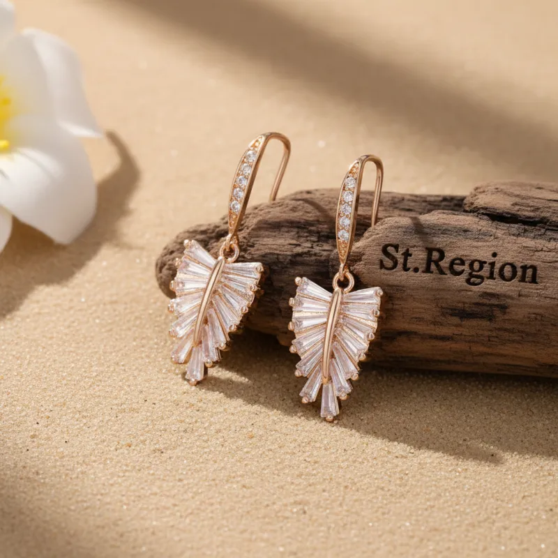 Cubic Zirconia & Goldtone Leaf Hook Earrings made by Zulily