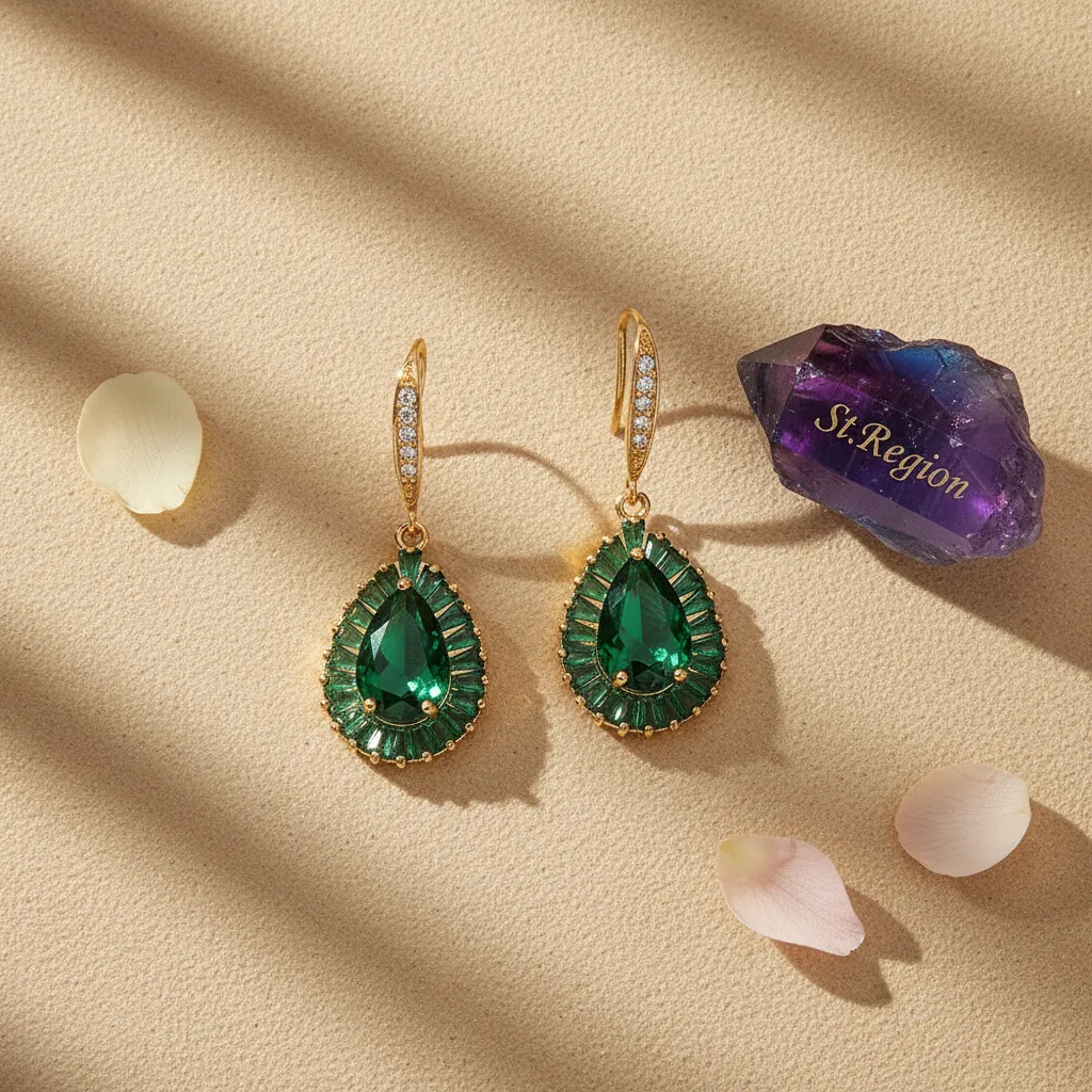 Green Crystal & Cubic Zirconia Goldtone Halo Drop Hook Earrings sold by Zulily product image thumbnail 3