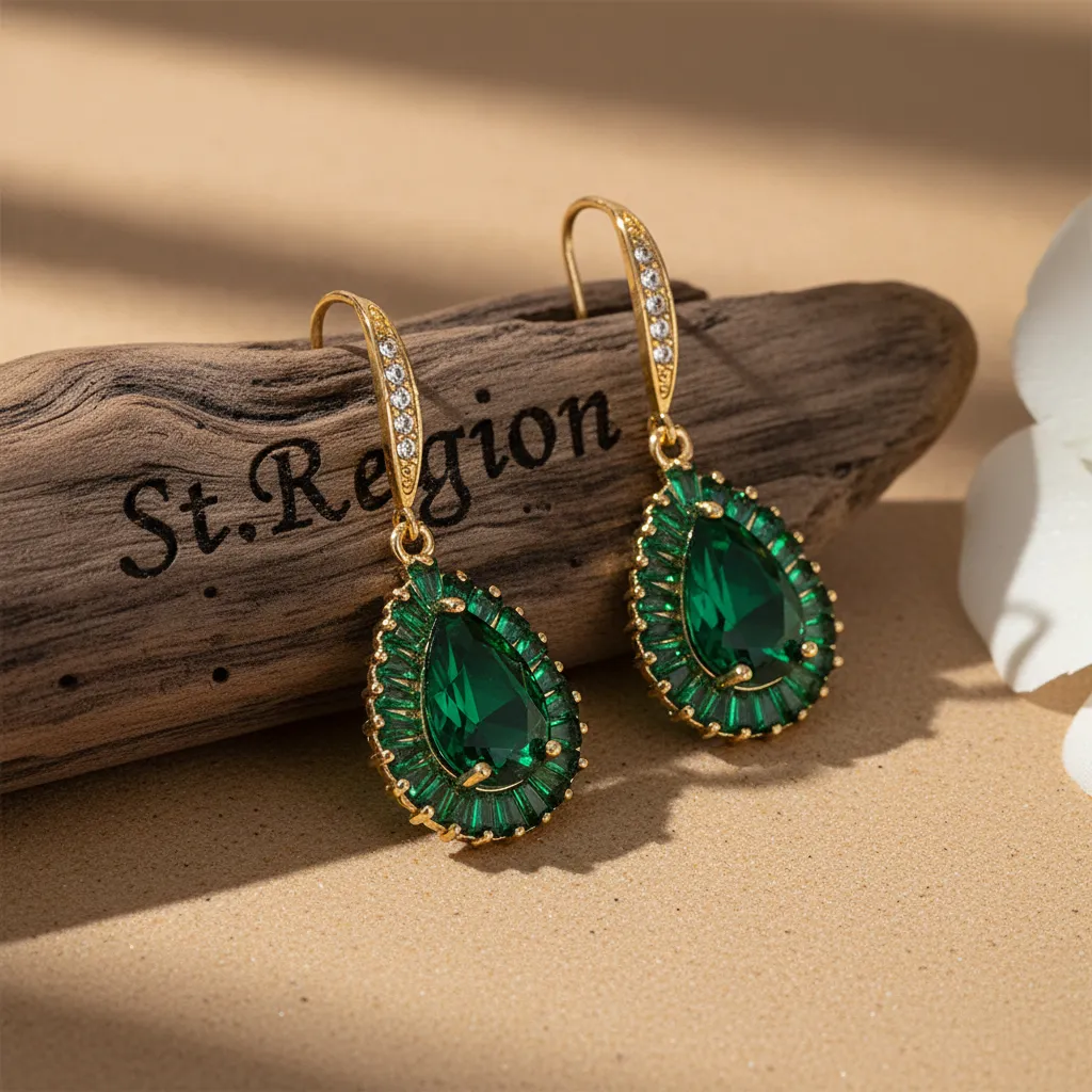Green Crystal & Cubic Zirconia Goldtone Halo Drop Hook Earrings sold by Zulily