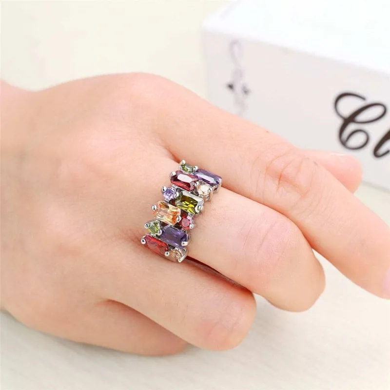 Multicolor Crystal & Silvertone Radiant-Cut Pavé Ring made by Zulily
