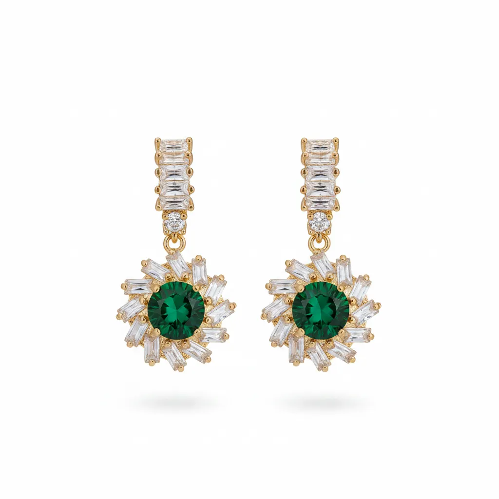 Green Crystal & Cubic Zirconia Goldtone Flower Dangle Earrings sold by Zulily product image thumbnail 2