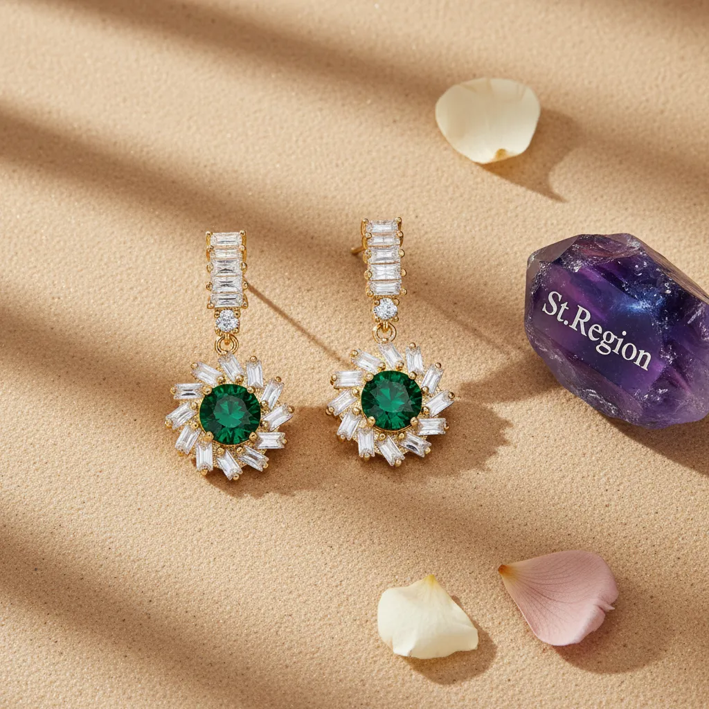 Green Crystal & Cubic Zirconia Goldtone Flower Dangle Earrings sold by Zulily product image thumbnail 3