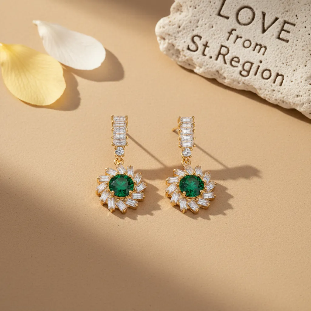 Green Crystal & Cubic Zirconia Goldtone Flower Dangle Earrings sold by Zulily product image thumbnail 4