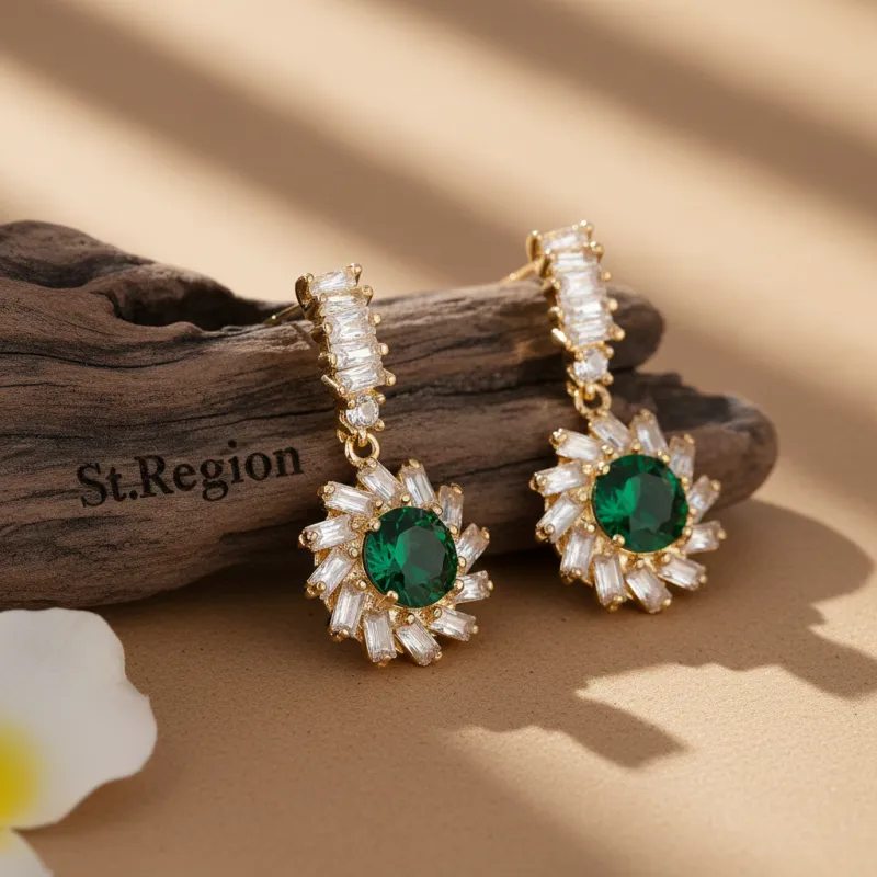 Green Crystal & Cubic Zirconia Goldtone Flower Dangle Earrings made by Zulily