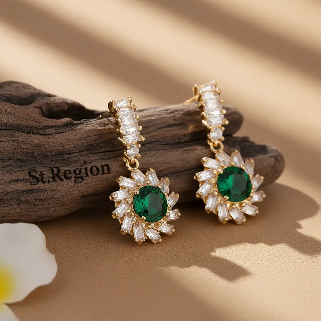 Green Crystal & Cubic Zirconia Goldtone Flower Dangle Earrings sold by Zulily