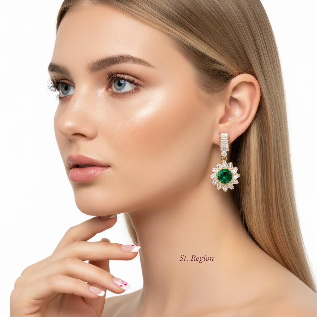 Green Crystal & Cubic Zirconia Goldtone Flower Dangle Earrings sold by Zulily product image thumbnail 5