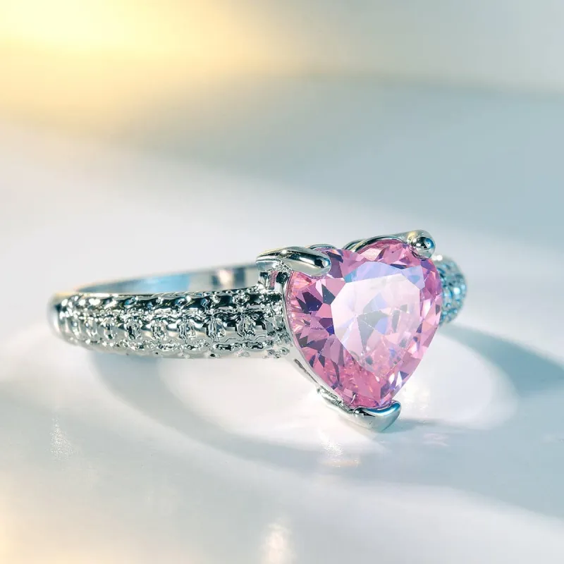 Pink Crystal & Silvertone Heart Ring made by Zulily